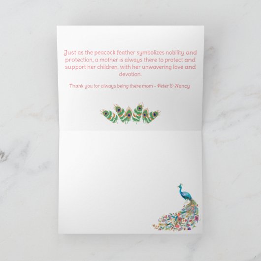 Pfauenfeder wie Muttertag der Liebe Dankeskarte (Innenseite)
