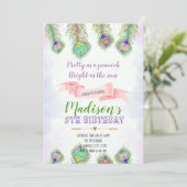 Pfauenfederfest Einladung zum Geburtstag (Stehend Vorderseite)