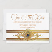 Pfauenfedergold geblüht Vogelthema Einladung (Vorderseite)