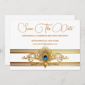 Pfauenfedergold geblüht Vogelthema Einladung (Vorne/Hinten)