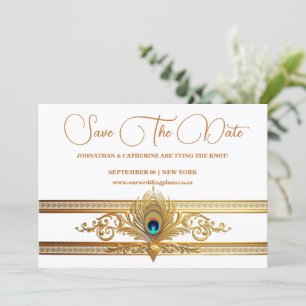 Pfauenfedergold geblüht Vogelthema Einladung