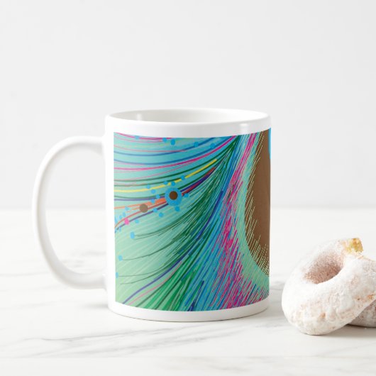 Pfauenfederhalter-Hintergrund Kaffeetasse (Mit Donut)