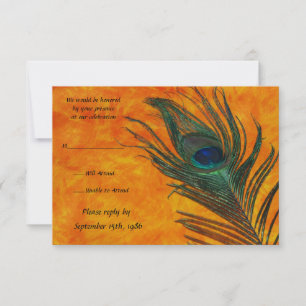 Pfauenfederhalter mit Orange Wedding RSVP Cards Karte