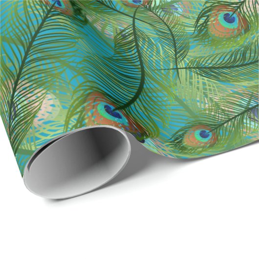 Pfauenfederhintergrund - benutzerdefinierbare Farb Geschenkpapier (Rolleneckpunkt)