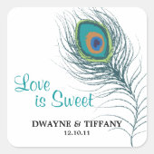 Pfauenfederkleber Quadratischer Aufkleber (Vorderseite)