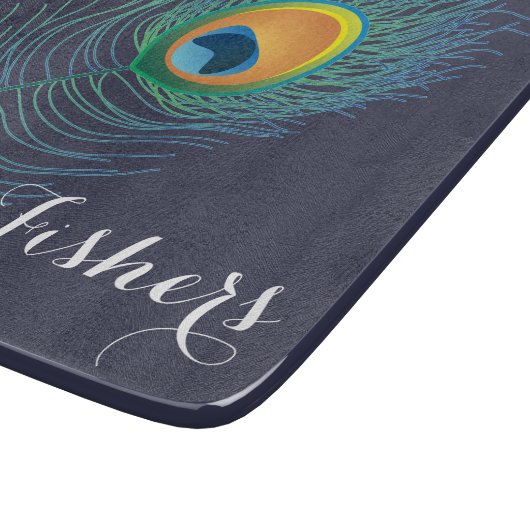 Pfauenfedermonogramm Schneidebrett (Ecke)