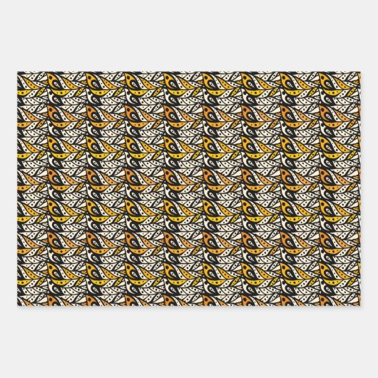 Pfauenfedermuster aus schwarz und gold geschenkpapier set (Vorderseite)