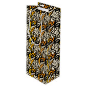 Pfauenfedermuster aus schwarz und gold geschenktüte für weinflaschen (Vorderseite Schrägansicht)