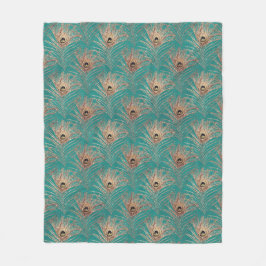 Pfauenfedermuster Glitzer aquamarin goldgelb Fleecedecke