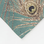 Pfauenfedermuster Glitzer aquamarin goldgelb Fleecedecke (Ecke)