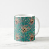 Pfauenfedermuster Glitzer aquamarin goldgelb Kaffeetasse (VorderseiteRechts)