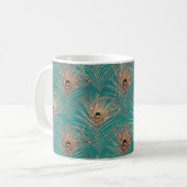 Pfauenfedermuster Glitzer aquamarin goldgelb Kaffeetasse (Vorderseite Links)