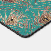 Pfauenfedermuster Glitzer aquamarin goldgelb Schreibtischunterlage (Ecke)