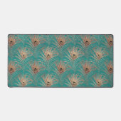 Pfauenfedermuster Glitzer aquamarin goldgelb Schreibtischunterlage (Vorderseite)