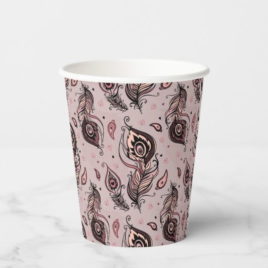 Pfauenfedermuster Pappbecher (Rückseite)