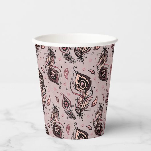 Pfauenfedermuster Pappbecher (Vorderseite)