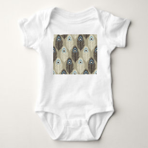 Pfauenfedermuster, vintage Stil. Baby Strampler