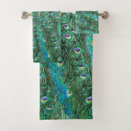 Pfauenfedern, abstrakt - Muster in Acryl Badhandtuch Set