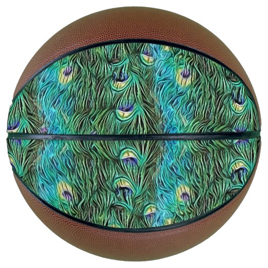 Pfauenfedern, abstrakt - Muster in Acryl Basketball (Vorderseite)