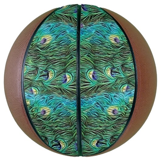 Pfauenfedern, abstrakt - Muster in Acryl Basketball (Vertikal)