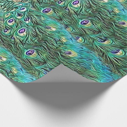 Pfauenfedern, abstrakt - Muster in Acryl Geschenkpapier (Ecke)