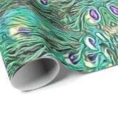 Pfauenfedern, abstrakt - Muster in Acryl Geschenkpapier (Rolleneckpunkt)