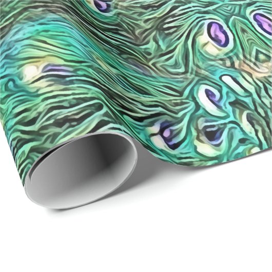 Pfauenfedern, abstrakt - Muster in Acryl Geschenkpapier (Rolleneckpunkt)