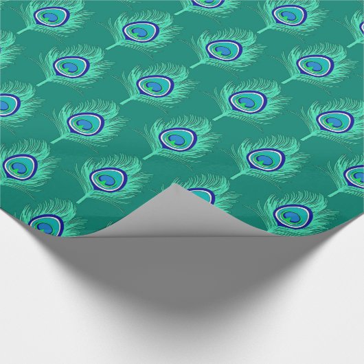 Pfauenfedern, Aqua auf Türkis / Pfau Geschenkpapier (Ecke)