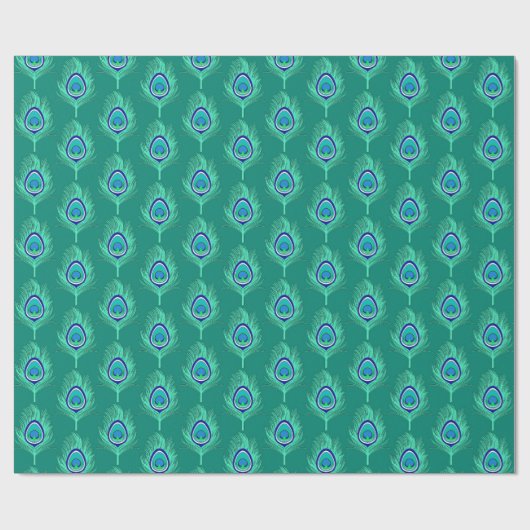 Pfauenfedern, Aqua auf Türkis / Pfau Geschenkpapier (Flach)