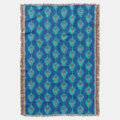 PfauenFedern, Aqua on Deep Cobalt Blue Decke (Vorderseite Vertikal)