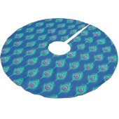 PfauenFedern, Aqua on Deep Cobalt Blue Polyester Weihnachtsbaumdecke (Schrägansicht)