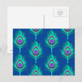 PfauenFedern, Aqua on Deep Cobalt Blue Postkarte (Vorne/Hinten)