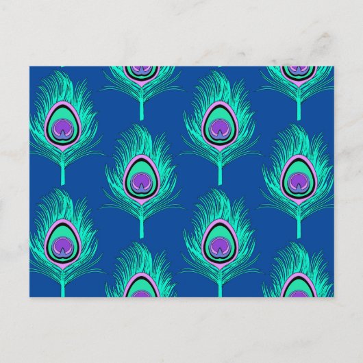 PfauenFedern, Aqua on Deep Cobalt Blue Postkarte (Vorderseite)