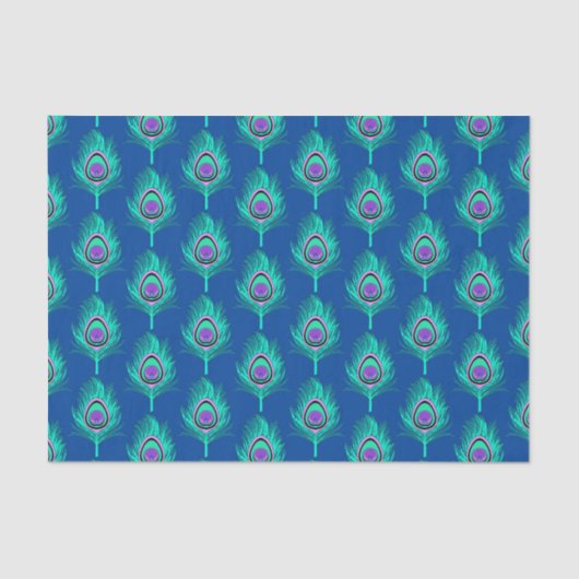 PfauenFedern, Aqua on Deep Cobalt Blue Seidenpapier (Vorderseite)