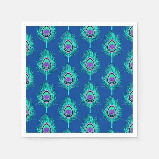 PfauenFedern, Aqua on Deep Cobalt Blue Serviette (Vorderseite)