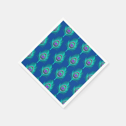 PfauenFedern, Aqua on Deep Cobalt Blue Serviette (Ecke)