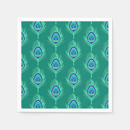 Pfauenfedern, Aqua on Turquoise / Peacock Serviette (Vorderseite)