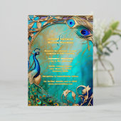 Pfauenfedern Art Nouveau Luxus Folieneinladung (Stehend vorne)