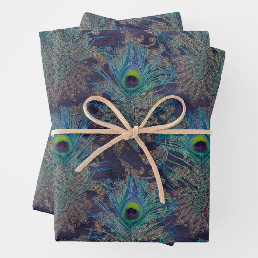 Pfauenfedern auf Lila Geschenkpapier Set (Beispiel)