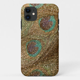 Pfauenfedern aus Gold-Glitzer Case-Mate iPhone Hülle