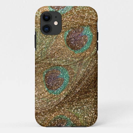 Pfauenfedern aus Gold-Glitzer Case-Mate iPhone Hülle (Rückseite)
