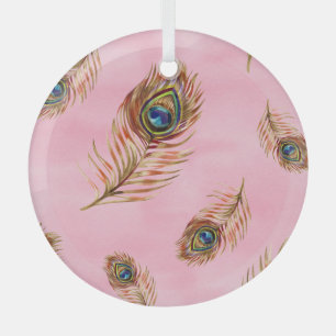 Pfauenfedern aus Gold, wasserfarbenes nahtloses Mu Ornament Aus Glas