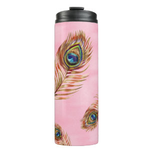 Pfauenfedern aus Gold, wasserfarbenes nahtloses Mu Thermosbecher