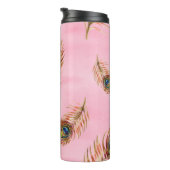 Pfauenfedern aus Gold, wasserfarbenes nahtloses Mu Thermosbecher (Nach rechts gedreht)