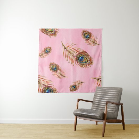 Pfauenfedern aus Gold, wasserfarbenes nahtloses Mu Wandteppich (Beispiel (Horizontal))