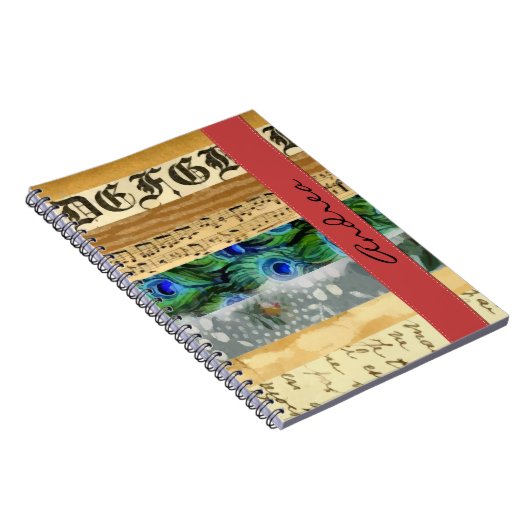 Pfauenfedern, Blume, Blätter, Ihr Name Notizblock (Rechte Seite)