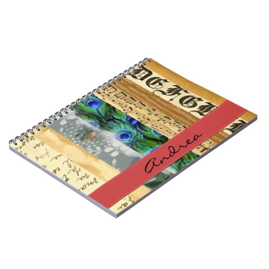 Pfauenfedern, Blume, Blätter, Ihr Name Notizblock (Linke Seite)