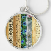 PfauenFedern, Blume, Blätter, Musiknoten Schlüsselanhänger (Vorne)