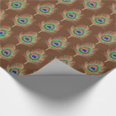 Pfauenfedern, Camel Tan auf Schokoladenbraun Geschenkpapier (Ecke)
