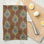 Pfauenfedern, Camel Tan auf Schokoladenbraun Geschirrtuch (Viertel Falte)